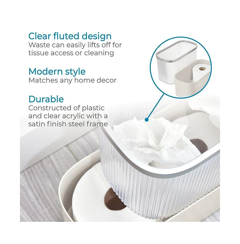 iDesign Plastic Bathroom Trash Can with Storage for Toiler Paper - Clear/Satin