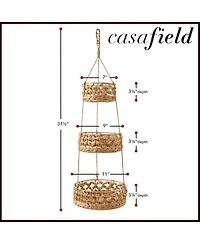 Casafield 3-Tier Hanging Fruit Basket Set, Natural Water Hyacinth Storage Baskets for Produce, Herbs, Plants, Boho Kitchen Pantry Storage Organizer