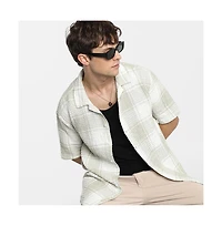 Campus Sutra Men's Greige & Ivory White Buffalo Check Oversized Shirt
