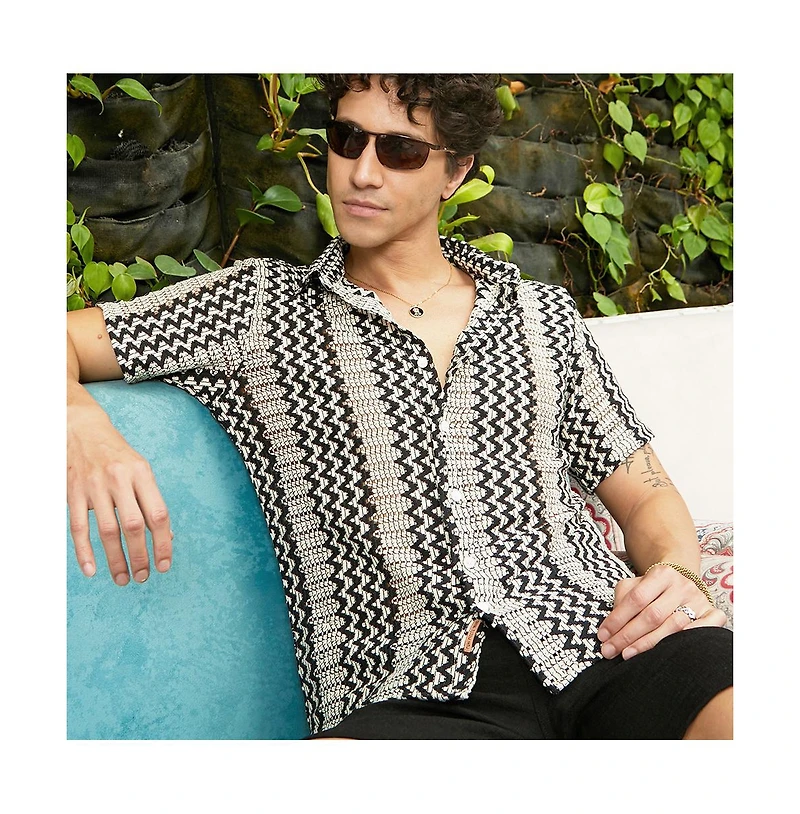 Campus Sutra Men's Zigzag-Knit Shirt