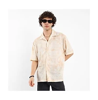Campus Sutra Men's Tan Brown & Ivory White Faded Woven Oversized Shirt