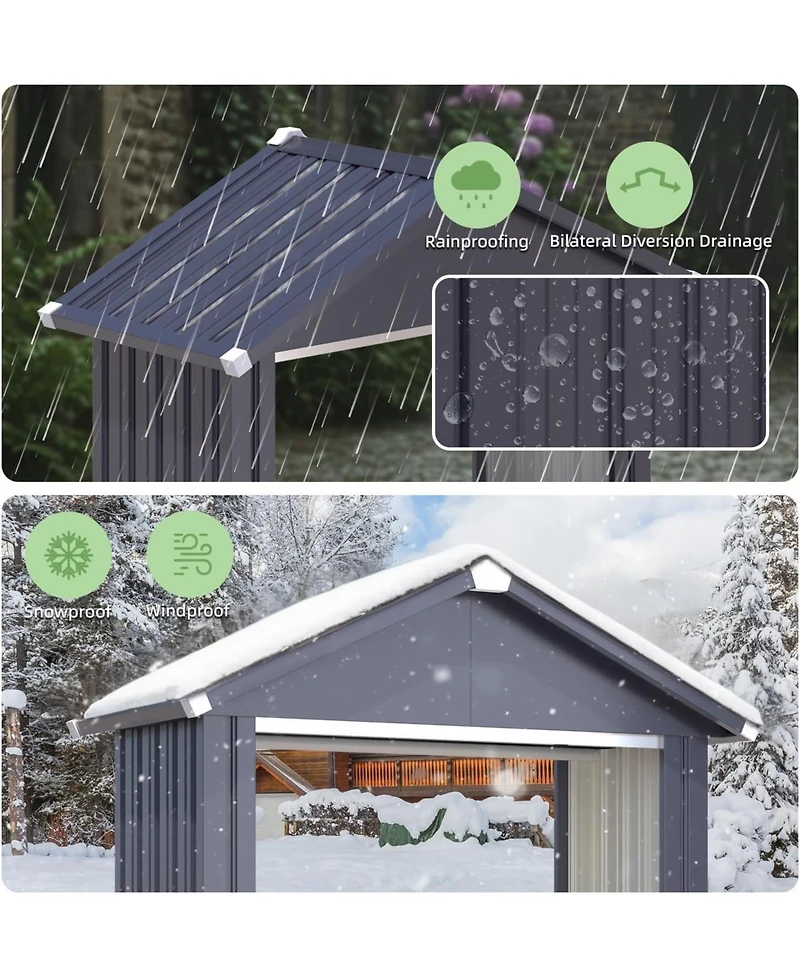 Aecojoy 5x2 Outdoor Storage Shed, Firewood Rack Waterproof Metal Tool Sheds