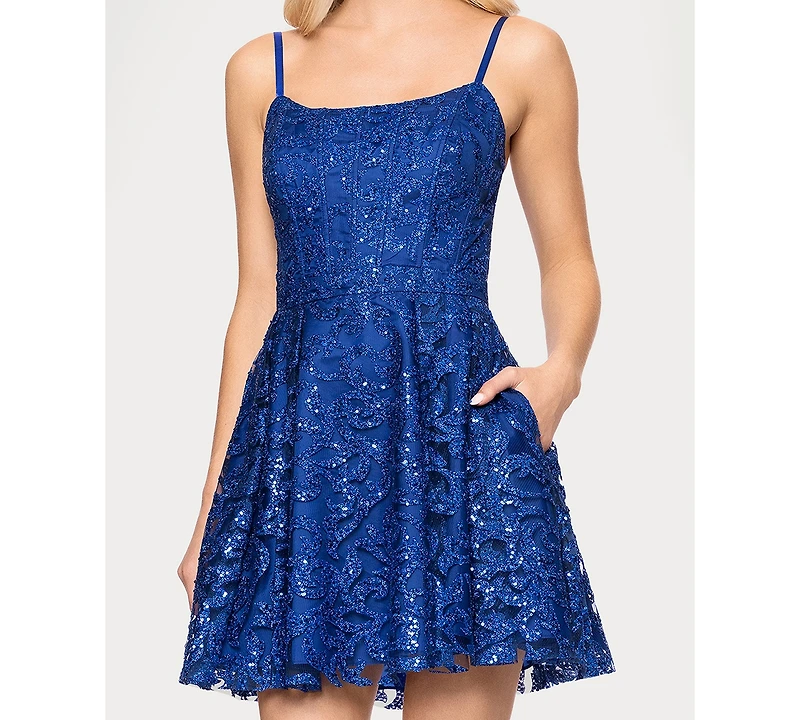 Blondie Nites Juniors' Bonded Glitter Mini Dress