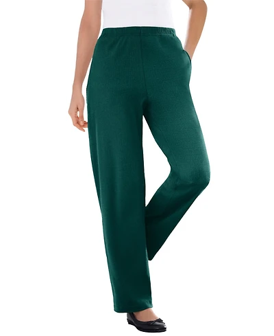 Woman Within Women's 7-Day Knit Ribbed Straight-Leg Pull-On Pants