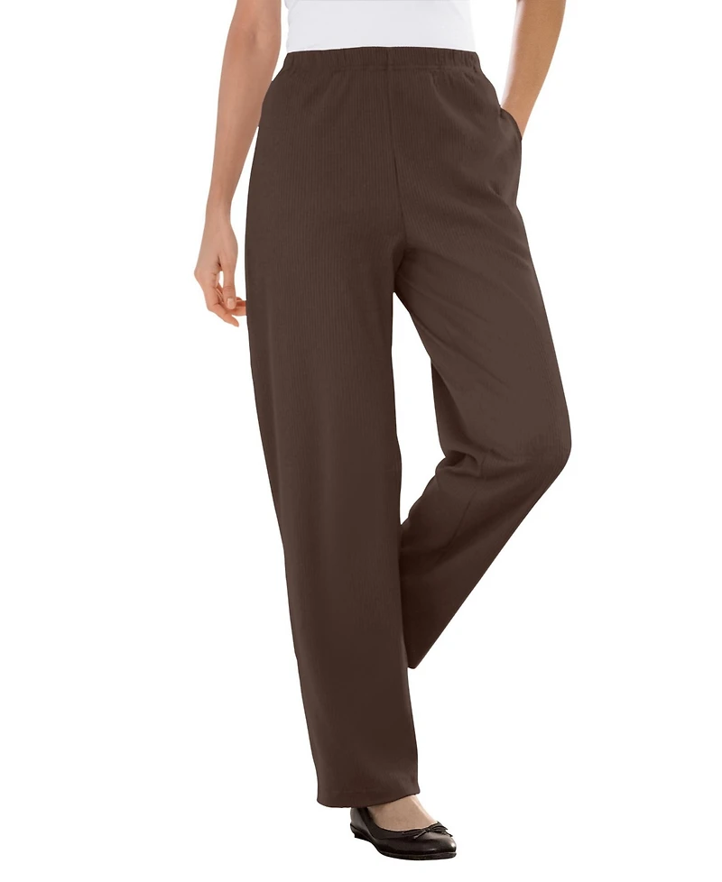 Woman Within Women's 7-Day Knit Ribbed Straight-Leg Pull-On Pants