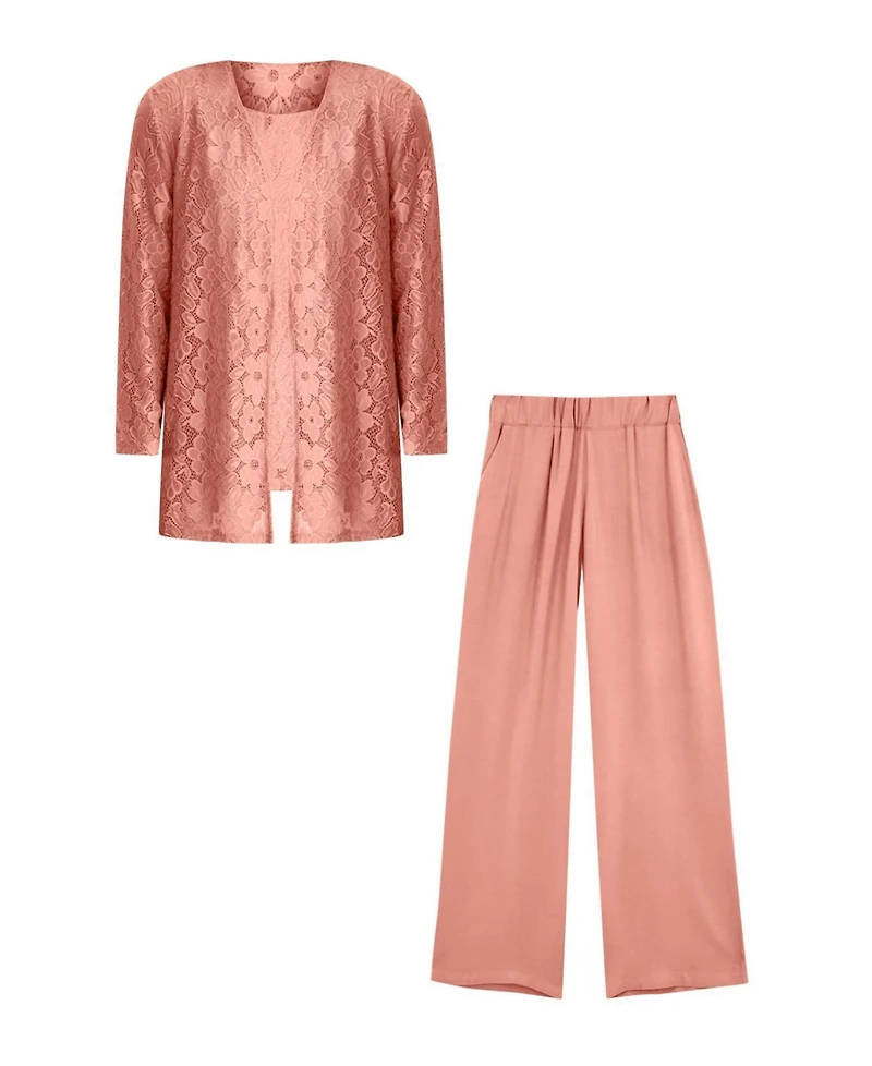 Woman Within Women's Plus 3-Piece Lace Jacket/Tank/Pant Set