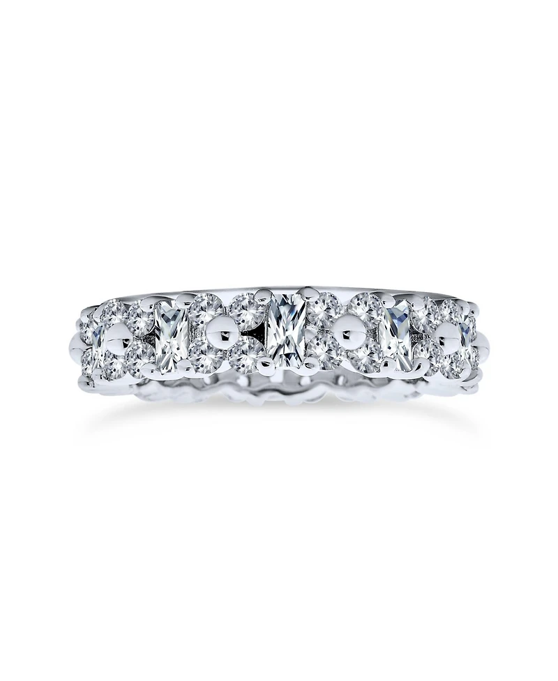 Bling Jewelry Sterling Silver Cz Eternity Band with Alternating Round & Baguette Flower Motif