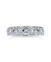 Bling Jewelry Sterling Silver Cz Eternity Band with Alternating Round & Baguette Flower Motif