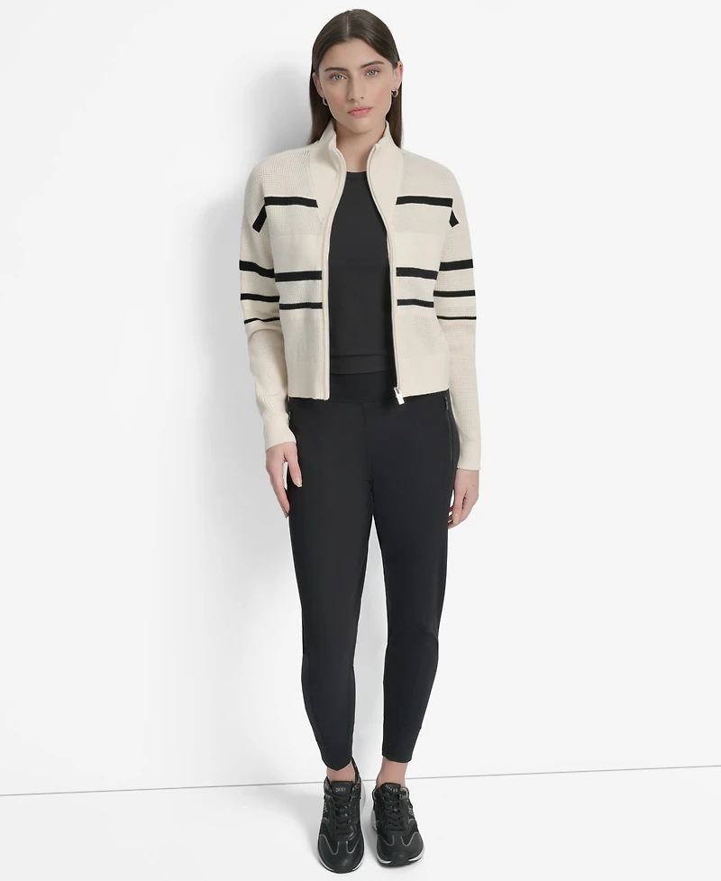 Dkny Women's Open Stitch Full Zip Stripe Jacket