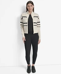 Dkny Women's Open Stitch Full Zip Stripe Jacket