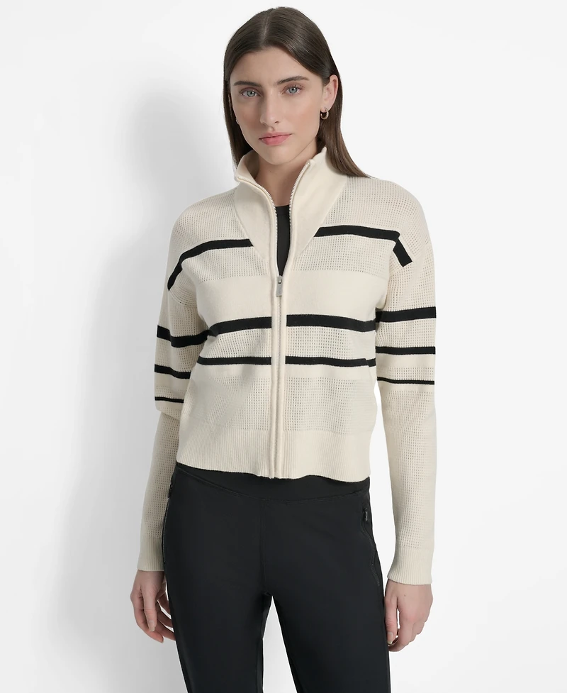 Dkny Women's Open Stitch Full Zip Stripe Jacket