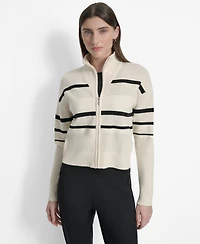 Dkny Women's Open Stitch Full Zip Stripe Jacket