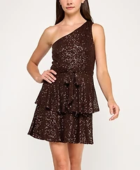 Row A Juniors' One Shoulder Sequin Embellished Short Dress