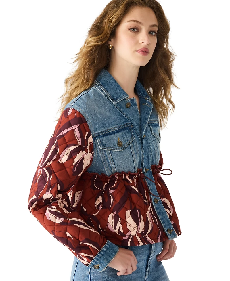 Steve Madden Women's Caddie Printed Peplum Trucker Jacket