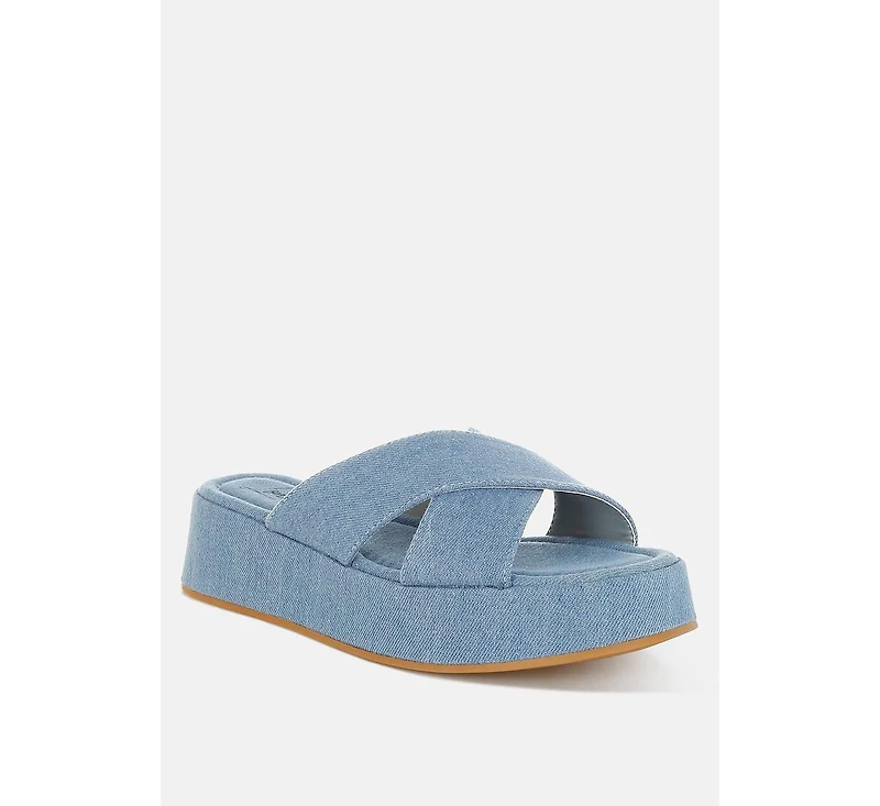 London Rag Karbi Denim Flatform Slip Ons Women