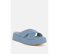 London Rag Karbi Denim Flatform Slip Ons Women