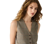 Steve Madden Women's Plaid Detail Barrett V-Neck Top