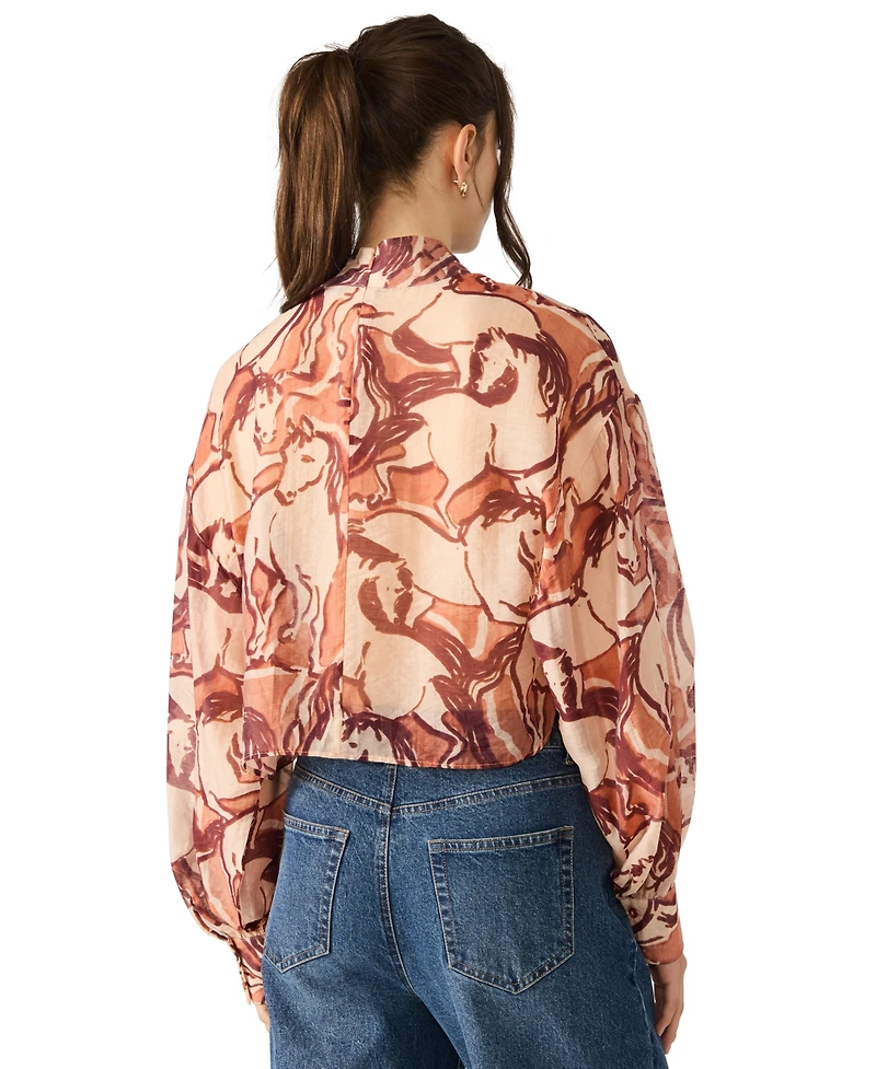 Steve Madden Women's Printed Sutton Long Sleeve Top