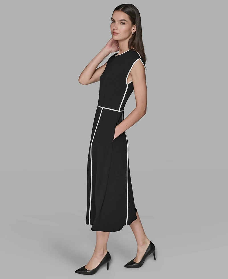 Karl Lagerfeld Paris Women's Piped-Trim Fit and Flare Dress