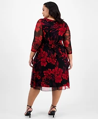 Connected Plus Printed 3/4-Sleeve Fit & Flare Dress