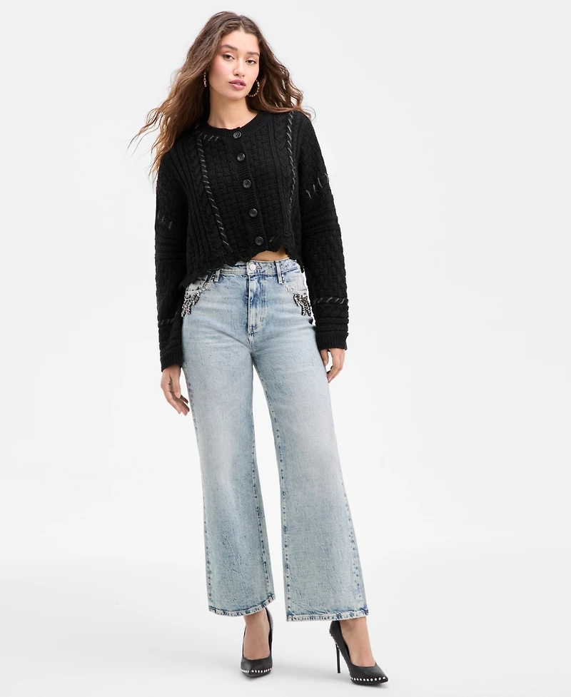 Guess Women's Kaori Mixed-Knit Cardigan