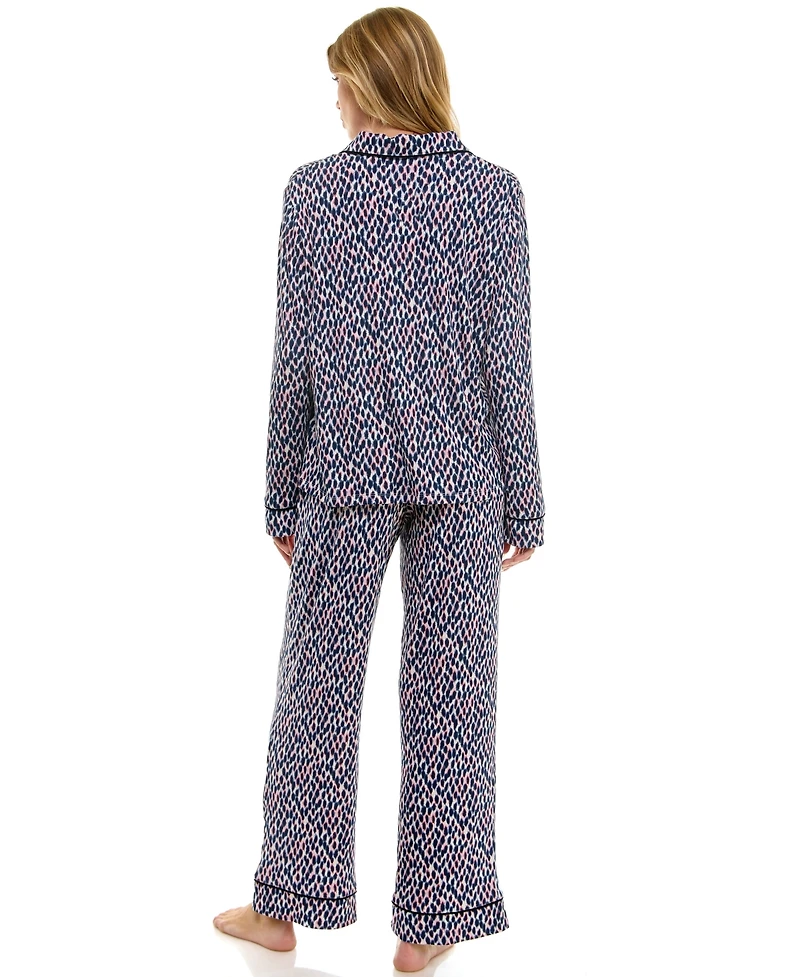 Roudelain Women's 2-Piece Long Sleeve Top and Printed Pajama Set