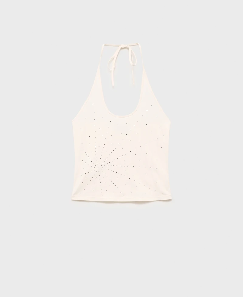 Mango Women's Metallic Appliques Halter Neck Top
