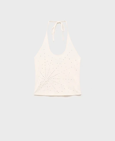Mango Women's Metallic Appliques Halter Neck Top