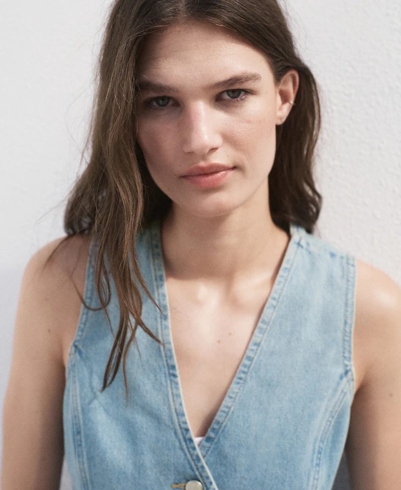 Mango Women's Buttoned Denim Gilet Jacket