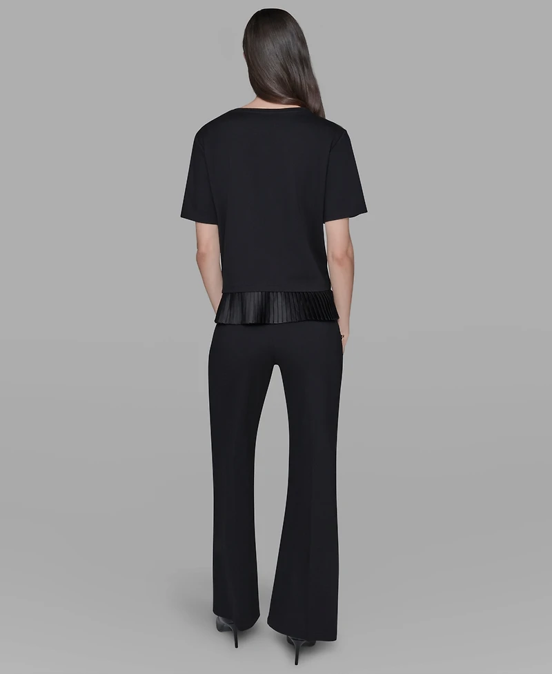 Karl Lagerfeld Paris Women's Pleated Trim Hem Blouse