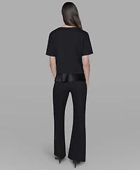 Karl Lagerfeld Paris Women's Pleated Trim Hem Blouse