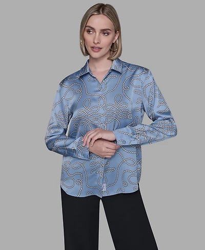 Karl Lagerfeld Paris Women's Printed Collared Neck Blouse