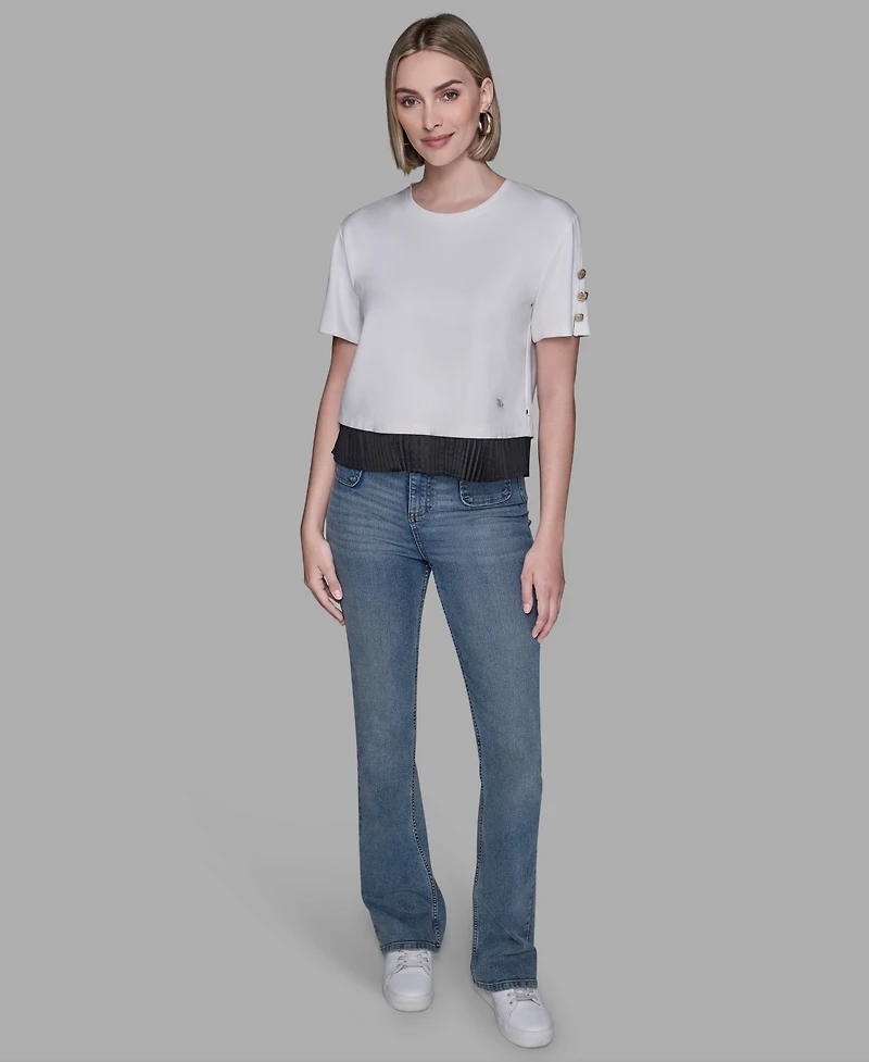 Karl Lagerfeld Paris Women's Pleated Trim Hem Blouse