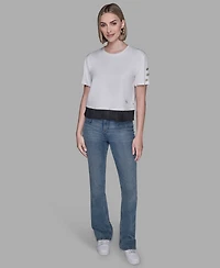 Karl Lagerfeld Paris Women's Pleated Trim Hem Blouse