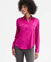 On 34th Women's Button-Front Long-Sleeve Satin Utility Shirt, Created for Macy's