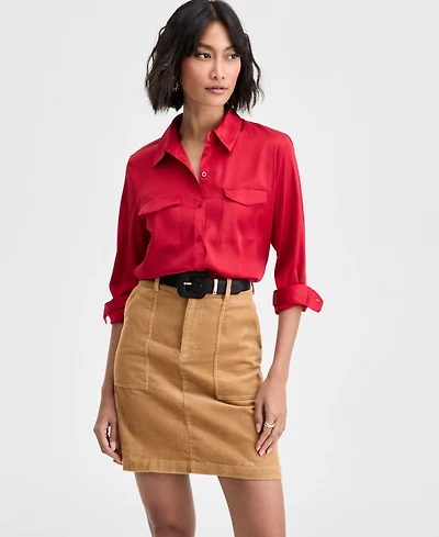 On 34th Women's Button-Front Long-Sleeve Satin Utility Shirt, Created for Macy's