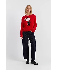 Chinti & Parker Women's Wool-Cashmere Crewneck Dancing Snoopy Sweater