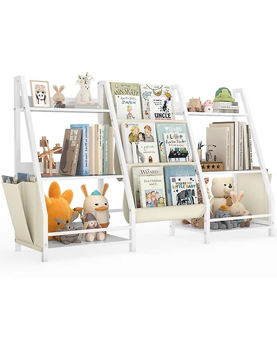 2-in-1 Kids Bookshelf and Toy Storage Organizer with Fabric Bins