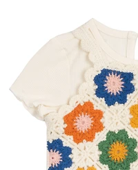 Rare Editions Baby Girl 3-Piece Top, Crochet Tank and Flared Denim Set