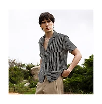 Campus Sutra Men's Midnight Black & Powder White Contrast Rhombus Oversized Shirt