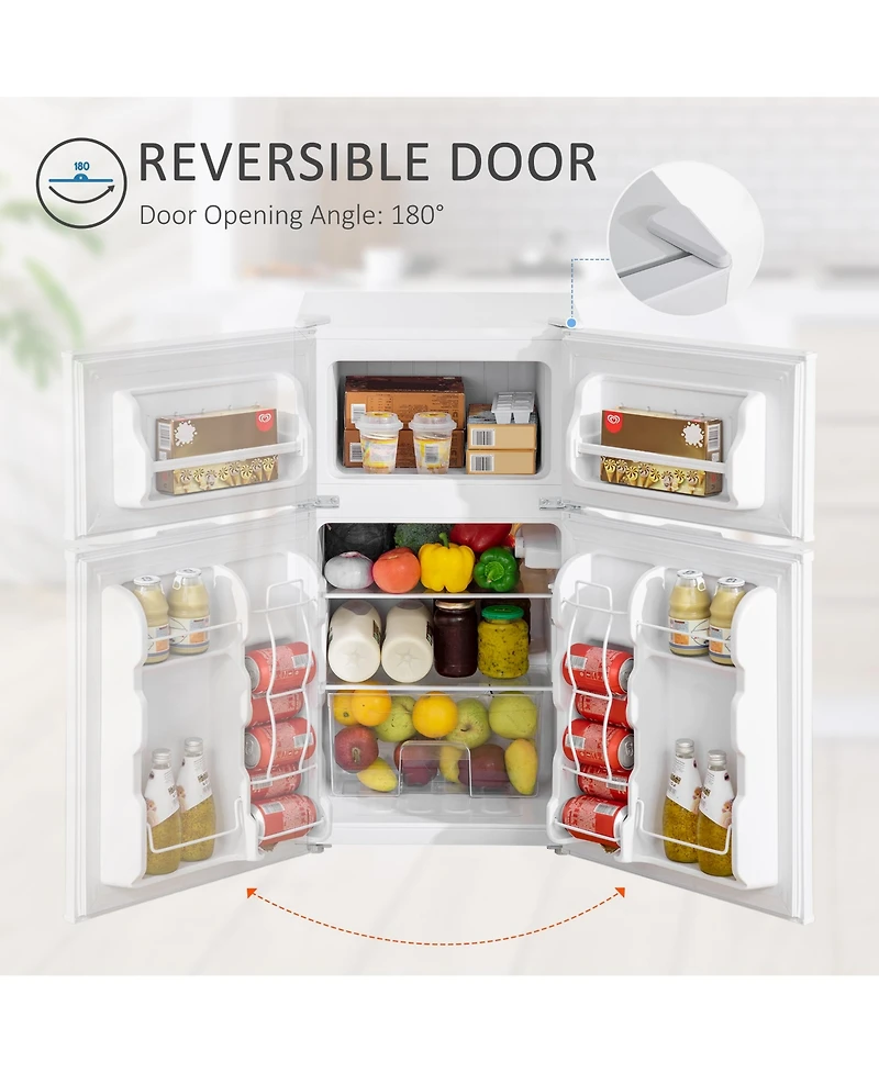 Homcom 3.2 Cu.Ft Mini Fridge with Freezer and Adjustable Shelf,