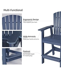 Aoodor Tall Adirondack Chair Hdpe Bar Stool with Connecting Tray for Lawn Backyard Garden, Set of 2