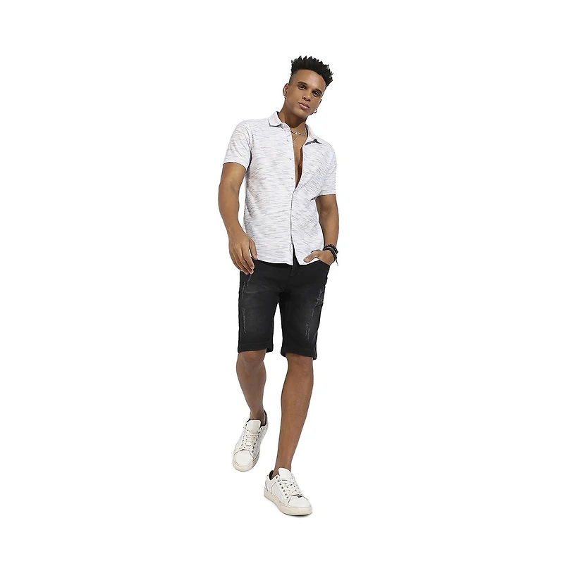 Campus Sutra Men's White Honeycomb Knit Shirt