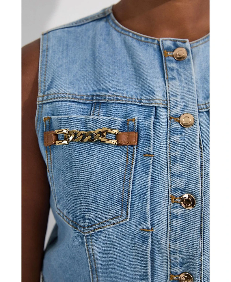 Karen Millen Women's Tipping Sleeveless Midi Denim Dress