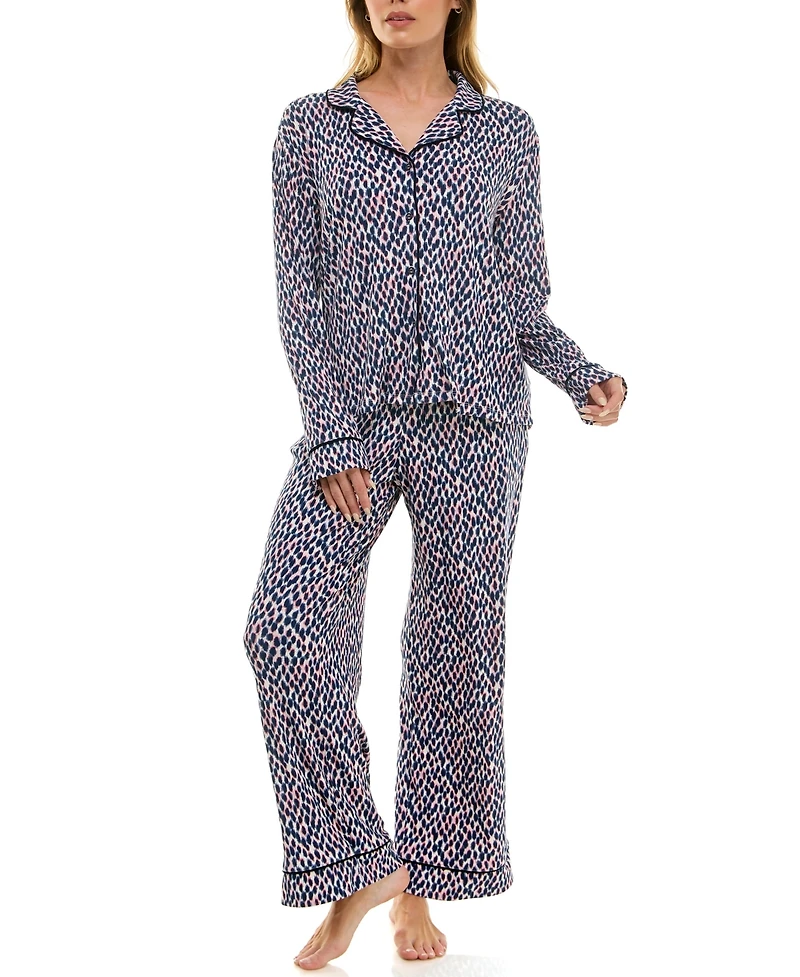 Roudelain Women's 2-Piece Long Sleeve Top and Printed Pajama Set