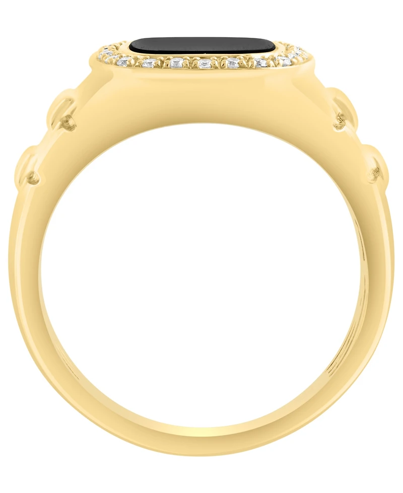 Effy Collection Men's Diamond (1/6 ct. t.w.) and Onyx (1-3/8 ct. t.w.) Ring in 14K Yellow Gold