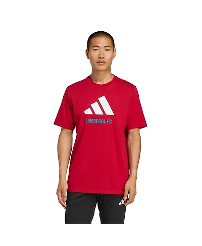 Adidas Men's Red Liverpool Three-Stripes Wordmark T-Shirt