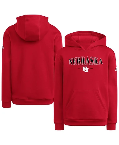 Adidas Big Boys and Girls Scarlet Nebraska Huskers Puffed Out Pullover Hoodie