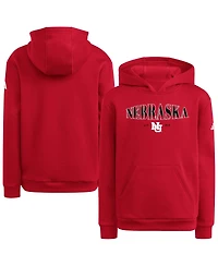 Adidas Big Boys and Girls Scarlet Nebraska Huskers Puffed Out Pullover Hoodie