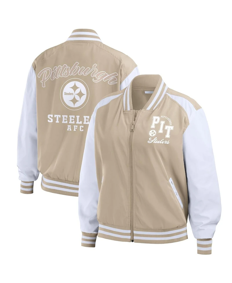 Wear by Erin Andrews Women's Tan Pittsburgh Steelers Tonal Full-Zip Bomber Jacket